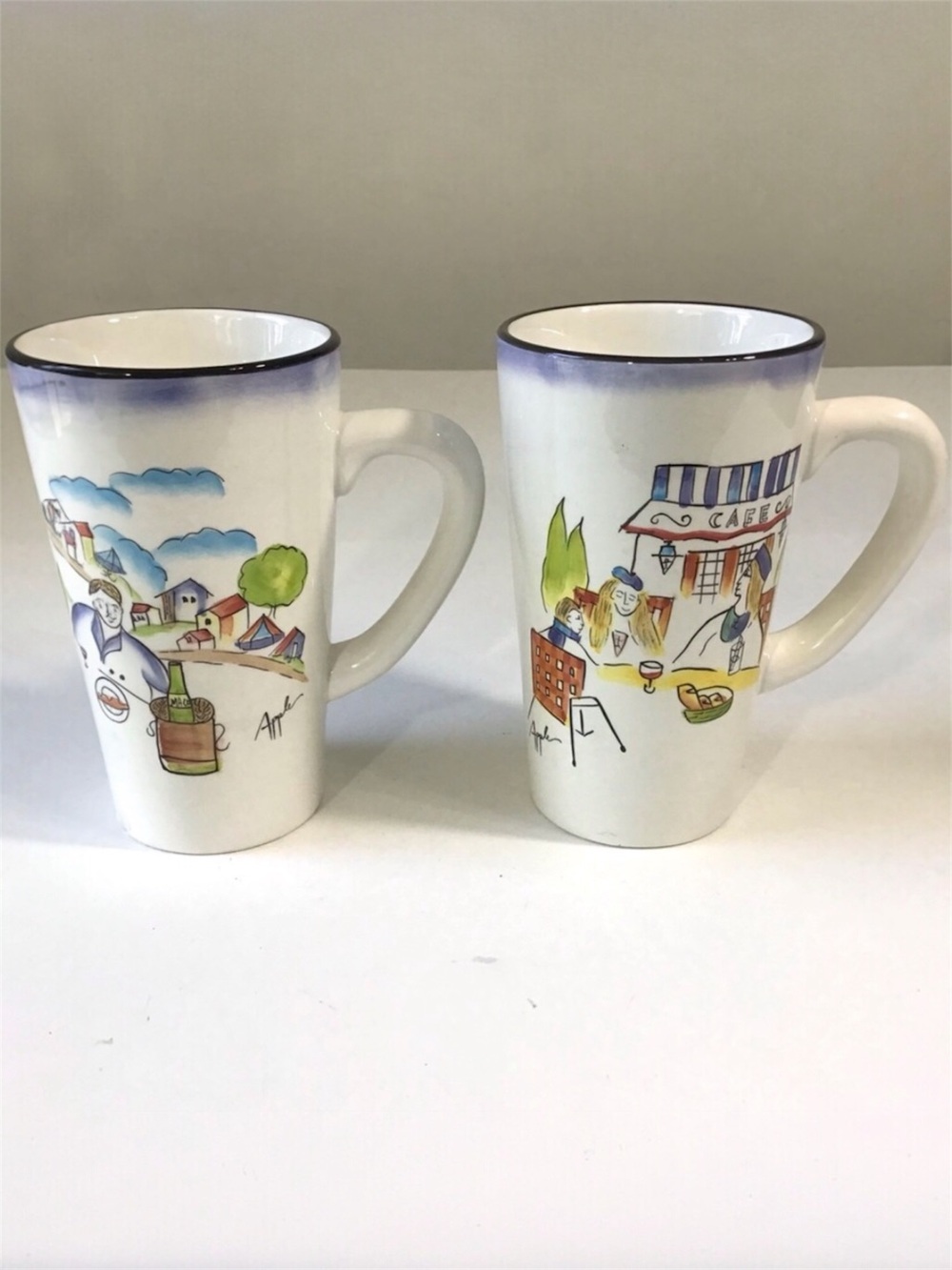 Sakura Provence Tall Mugs Set of 2 Hand-Painted Earthenware French Country Cafe